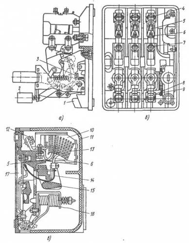 Повна розбирання автоматичного вимикача АП-50 (малюнок 2, а-в) необхідна, коли пошкоджені контакти і потрібно їх заміна