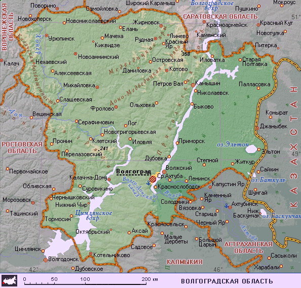 Детальна карта Волгоградської області:
