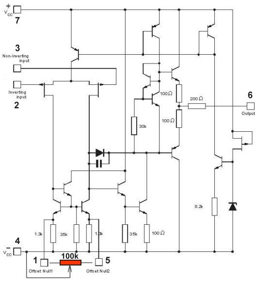 Малюнок 10 Принципова схема операційного підсилювача TL071
