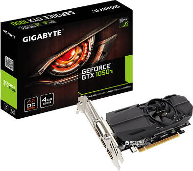 Шосте місце належить ігрової відеокарти моделі Gigabyte GeForce GTX 1050 Ti - одному з найпопулярніших пристроїв з об'ємом пам'яті в 4,0 Гб